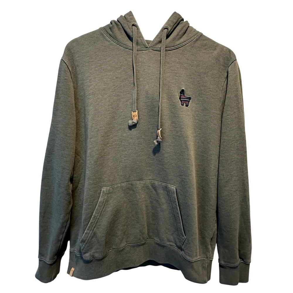 Tentree Hoodie Men Medium Green Llama Patch Organic Cotton Blend Pullover Casual